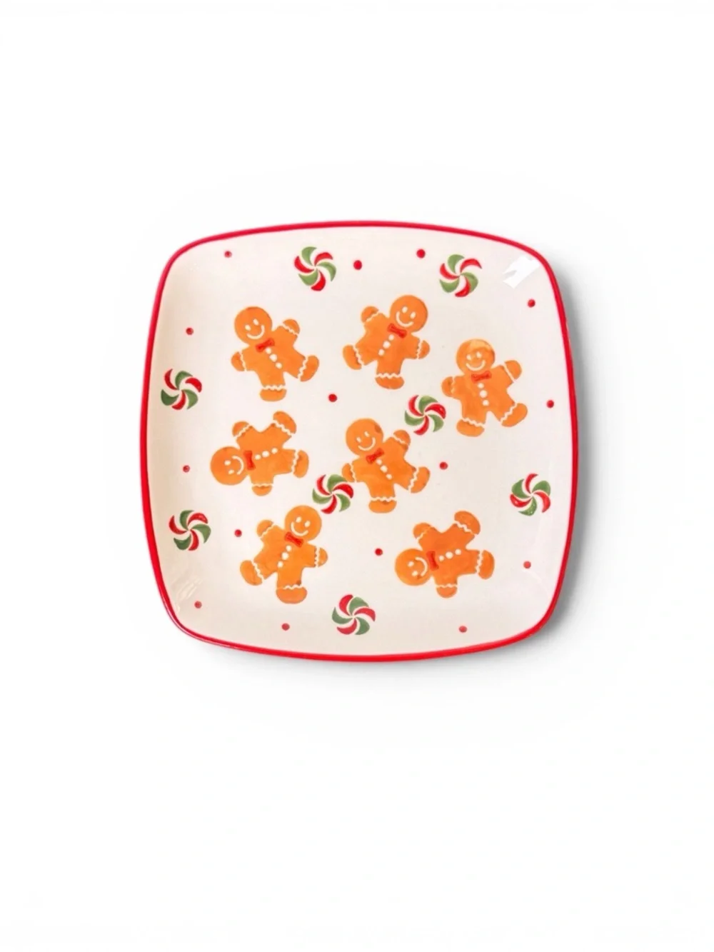 Festive Gingerbread Serveware Plate in White and Red